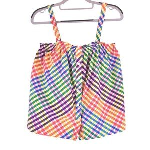 J Crew Rainbow Checkered Gingham Button Up‎ Tank Top Cotton Sz 2